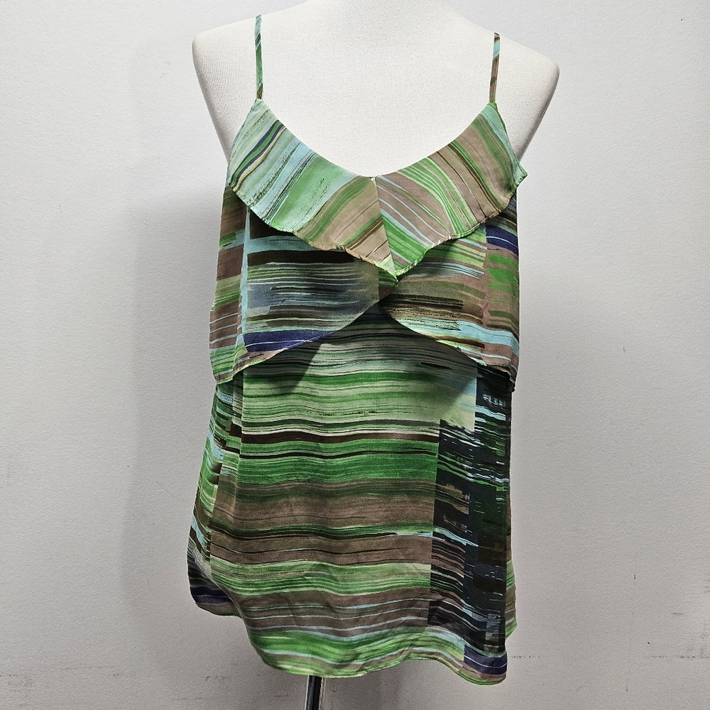 Cabi Multi Stripe Ruffle Tiered Cami Tank Top Size M Spaghetti Strap Flowy Edgy